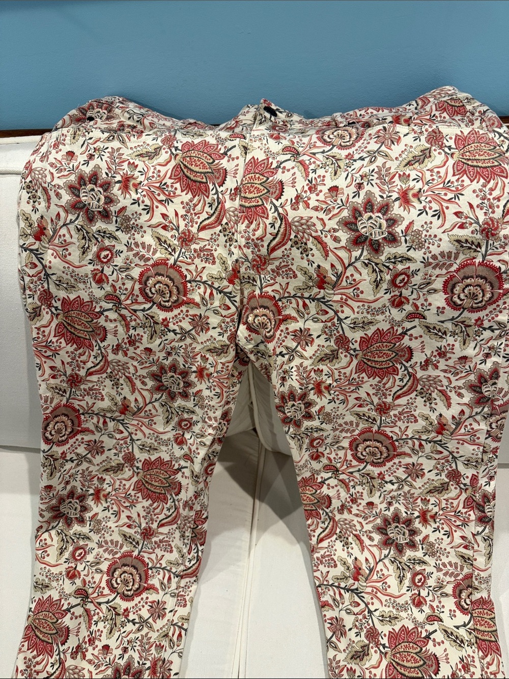 Soft Surroundings Ivory Pants with Red & Green Floral Trim
